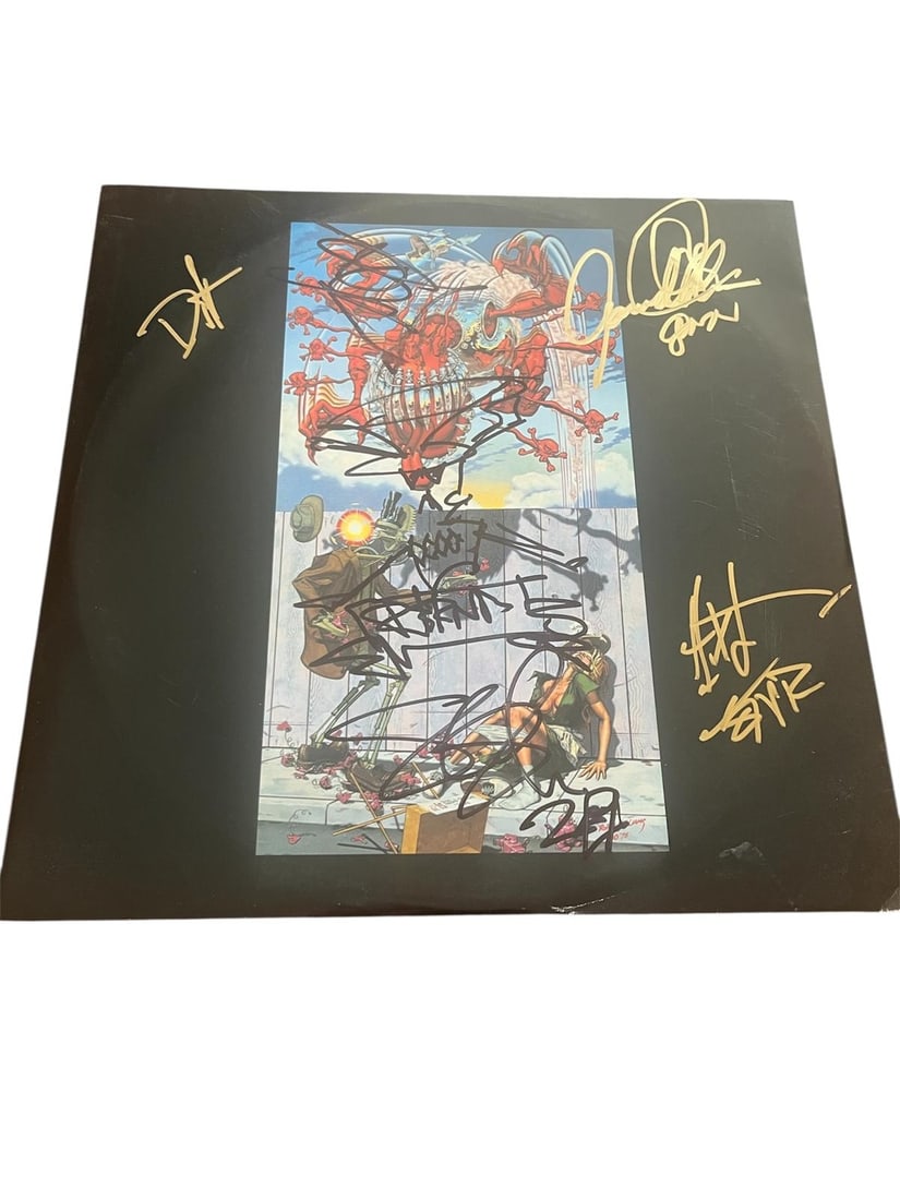 Guns N Roses Signed Vinyl LP: This lot is a vinyl LP (Appetite For Destruction), autographed on the inner inlay sleeve of the vinyl cover by Axl Rose, Slash, Steven Adler, Duff McKagan and Izzy Stradlin of Guns N Roses. Item comes