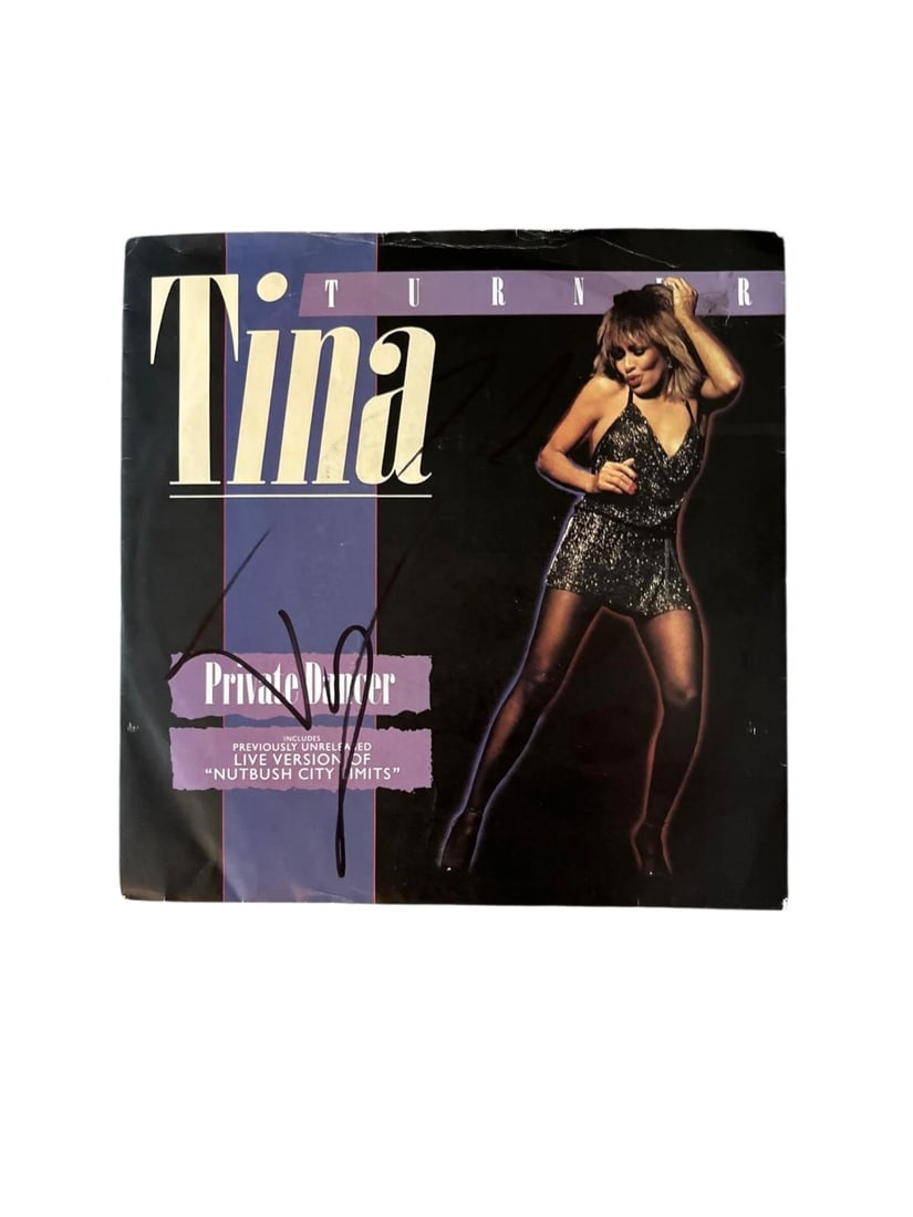 Tina Turner Signed 7" Vinyl: This lot is a 7" vinyl (Private Dancer), autographed on the front of the vinyl cover by Tina Turner. Item comes with third-party authentication and affixed tamper-proof holographic QR sticker leading 