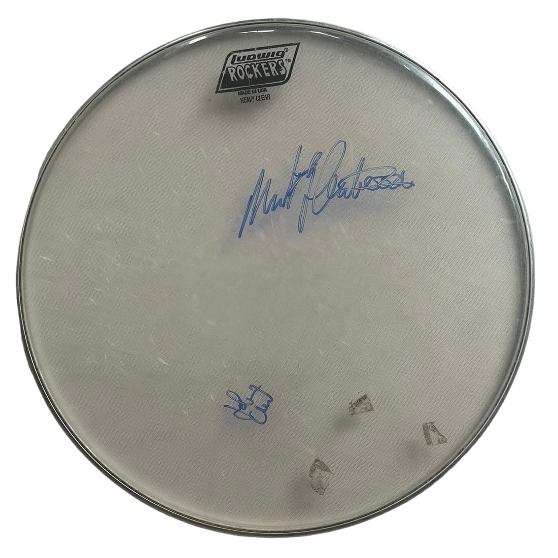 Fleetwood Mac Signed Drumskin: This lot is a 16.5" Ludwig drumskin, autographed in blue sharpie pen by Mick Fleetwood and John McVie of Fleetwood Mac. Item comes with Certificate of Authenticity, guaranteeing it for a lifetime.
