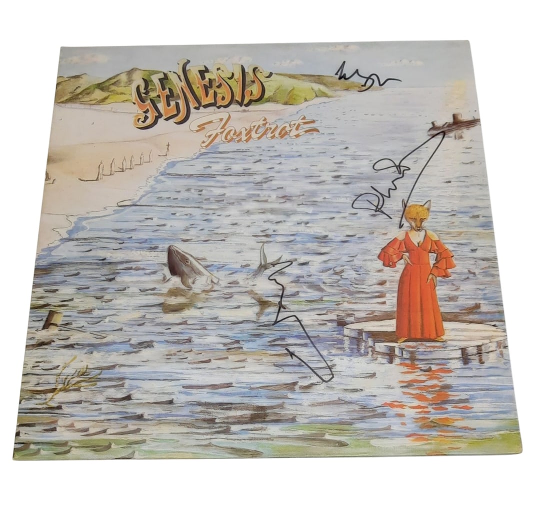Genesis Signed Vinyl LP: This lot is a vinyl LP (Foxtrot), autographed on the front of the vinyl cover by Phil Collins, Mike Rutherford and Tony Banks of Genesis. Item is authenticated by HSA and comes with affixed HSA Tamper