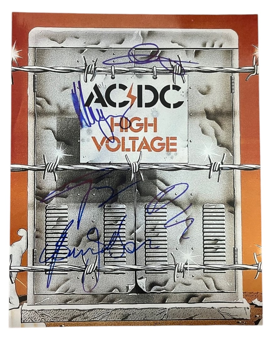 AC/DC Fully Signed Promotional Poster: This lot a promotional poster, autographed by Brian Johnson, Angus Young, Malcolm Young, Cliff Williams and Phil Rudd of AC/DC. Item is authenticated by HSA and comes with affixed HSA Tamper-Proof hol