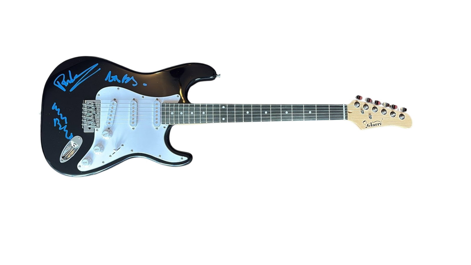 Genesis Signed Electric Guitar: This lot is an electric guitar, autographed on the body by Phil collins, Mike Rutherford and Tony Banks of Genesis. Item comes with third-party authentication and affixed tamper-proof holographic QR s
