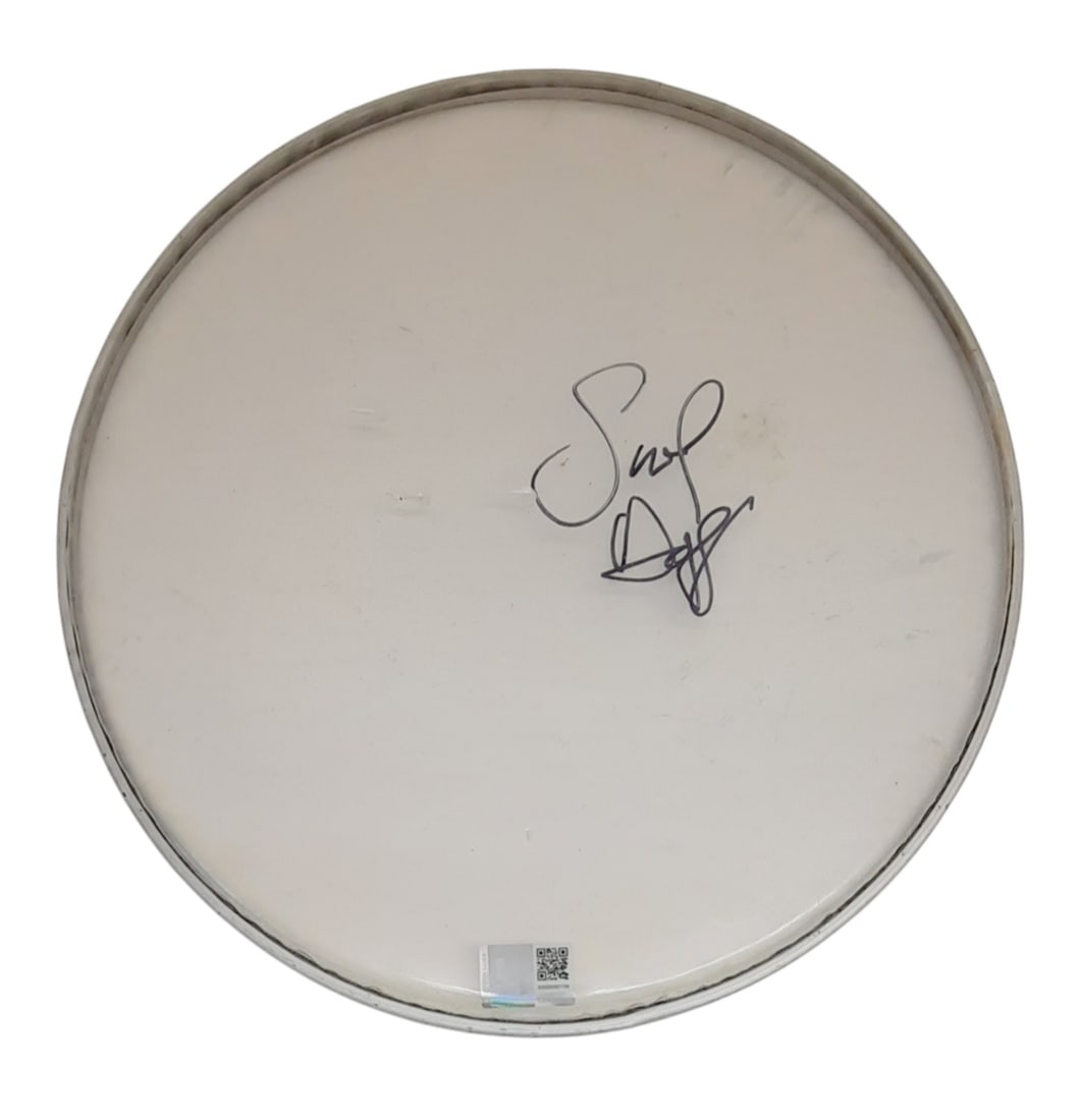 Snoop Dogg Signed Drumskin: This lot is a 12.5" drumskin, autographed by Snoop Dogg. Item comes with third-party authentication and affixed tamper-proof holographic QR sticker leading to item details and scoring.