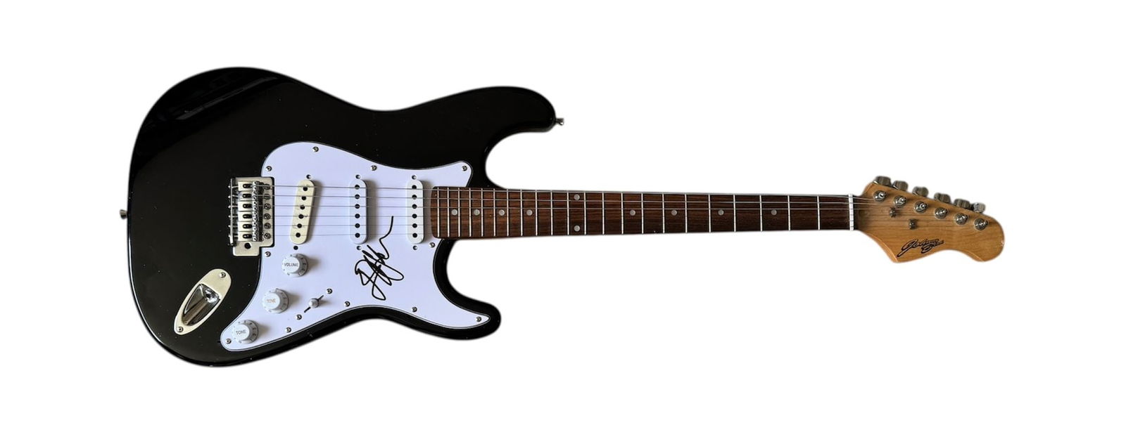 Elton John Signed Electric Guitar: This lot is an electric guitar, autographed on the pickguard by Elton John. Item comes with third-party authentication and affixed tamper-proof holographic QR sticker leading to item details and scori