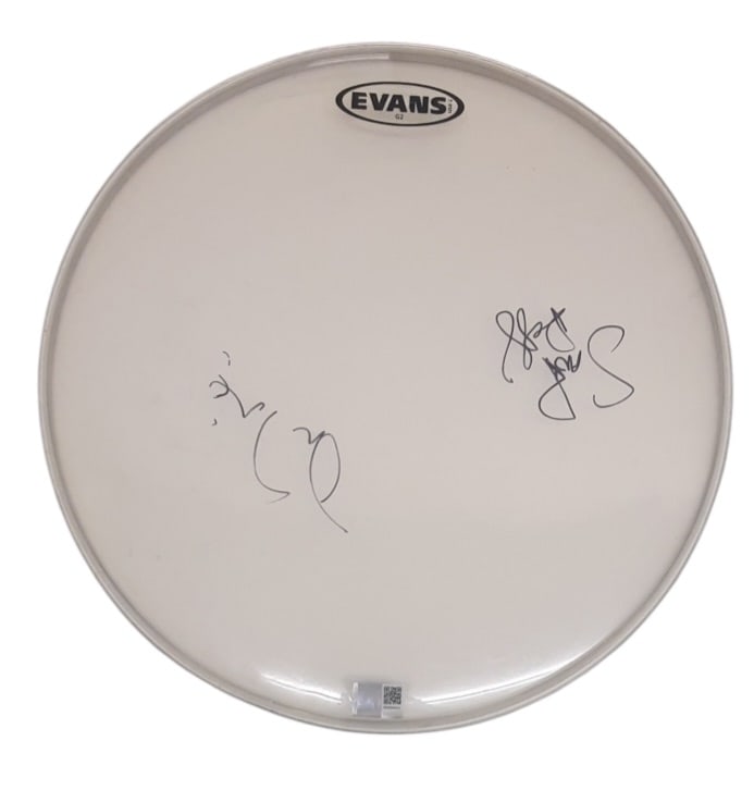 Snoop Dogg And Dr Dre Signed Drumskin: This lot is a 16.5" Evans drumskin, autographed by Snoop Dogg and Dr Dre. Item comes with third-party authentication and affixed tamper-proof holographic QR sticker leading to item details and scoring