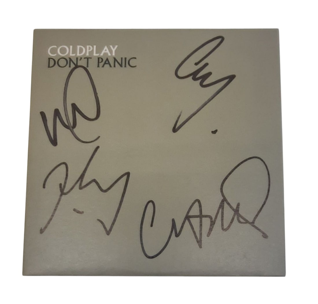Coldplay Signed CD: This lot is a CD single (Don't Panic), autographed on the front of the CD sleeve by Chris Martin, Guy Berryman, Will Champion and Jonny Buckland of Coldplay. Item comes with third-party authentication