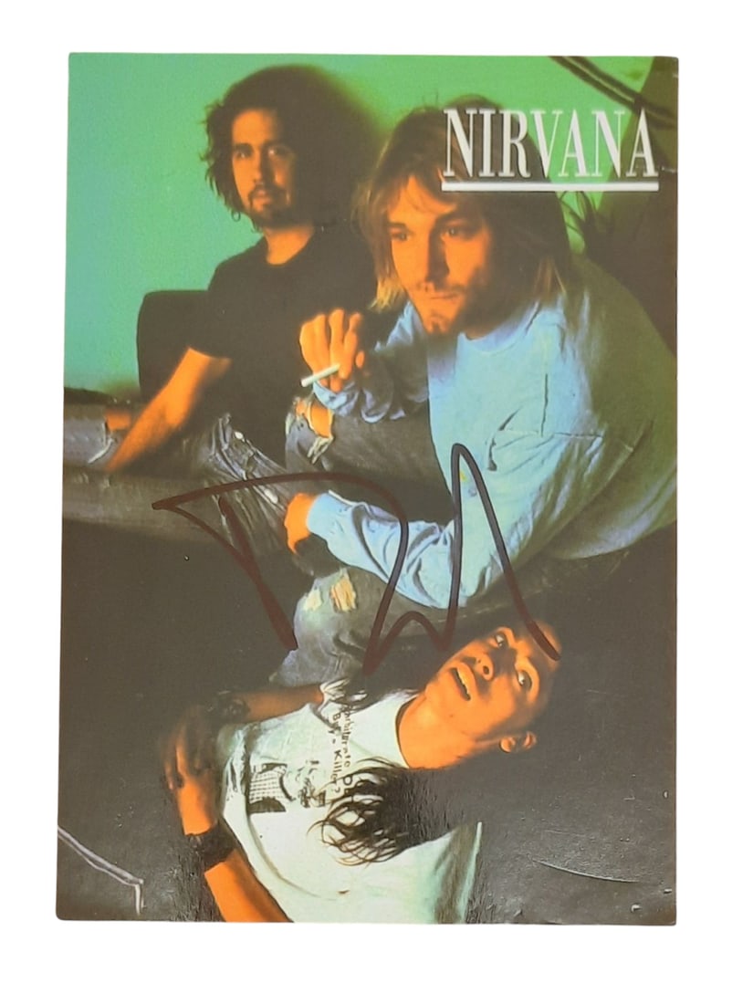 Dave Grohl Nirvana Signed Postcard: This lot is a postcard, autographed by Dave Grohl of Nirvana. Item comes with third-party authentication and affixed tamper-proof holographic QR sticker leading to item details and scoring.