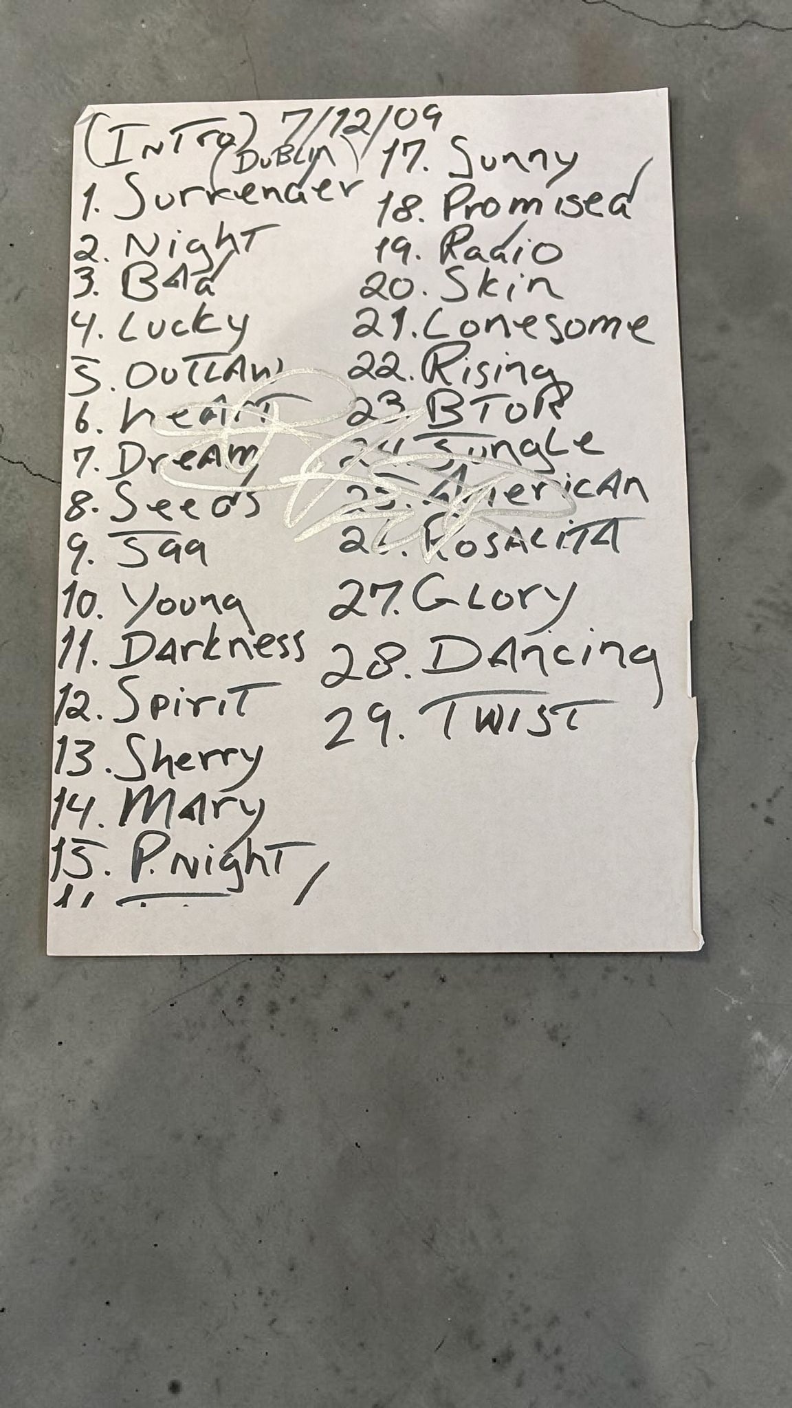 Bruce Springsteen Signed Set List (1 of 1)