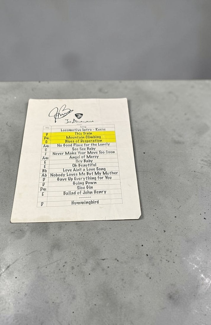 Joe Bonamassa Signed Set List: This lot is a set list, (2016), autographed by Joe Bonamassa. Item comes with third party authentication including interactive QR code, item details and scoring.
