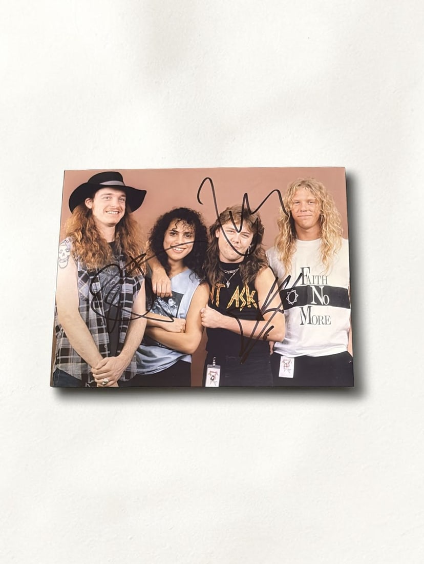 Metallica Signed Photograph: This lot is a 10x8" photograph, autographed by Kirk Hammett, Lars Ulrich and James Hetfield of Metallica. Item comes with third party authentication including interactive QR code, item details and sco