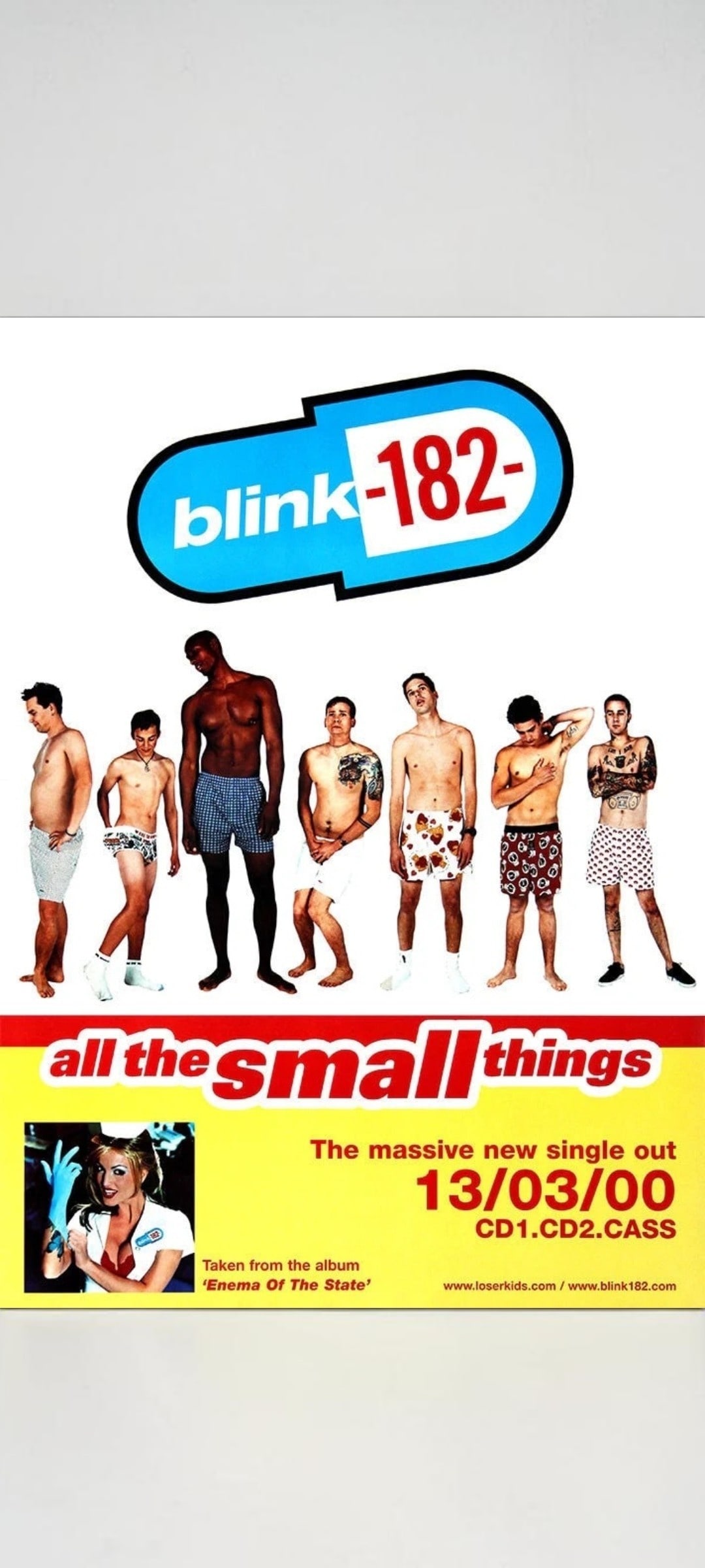 Blink-182 Original Promotional Poster: This lot is a 30x20" original (Blink-182) promotional poster for the single release (All The Small Things). Item comes with COA guaranteeing the item as original for a lifetime.