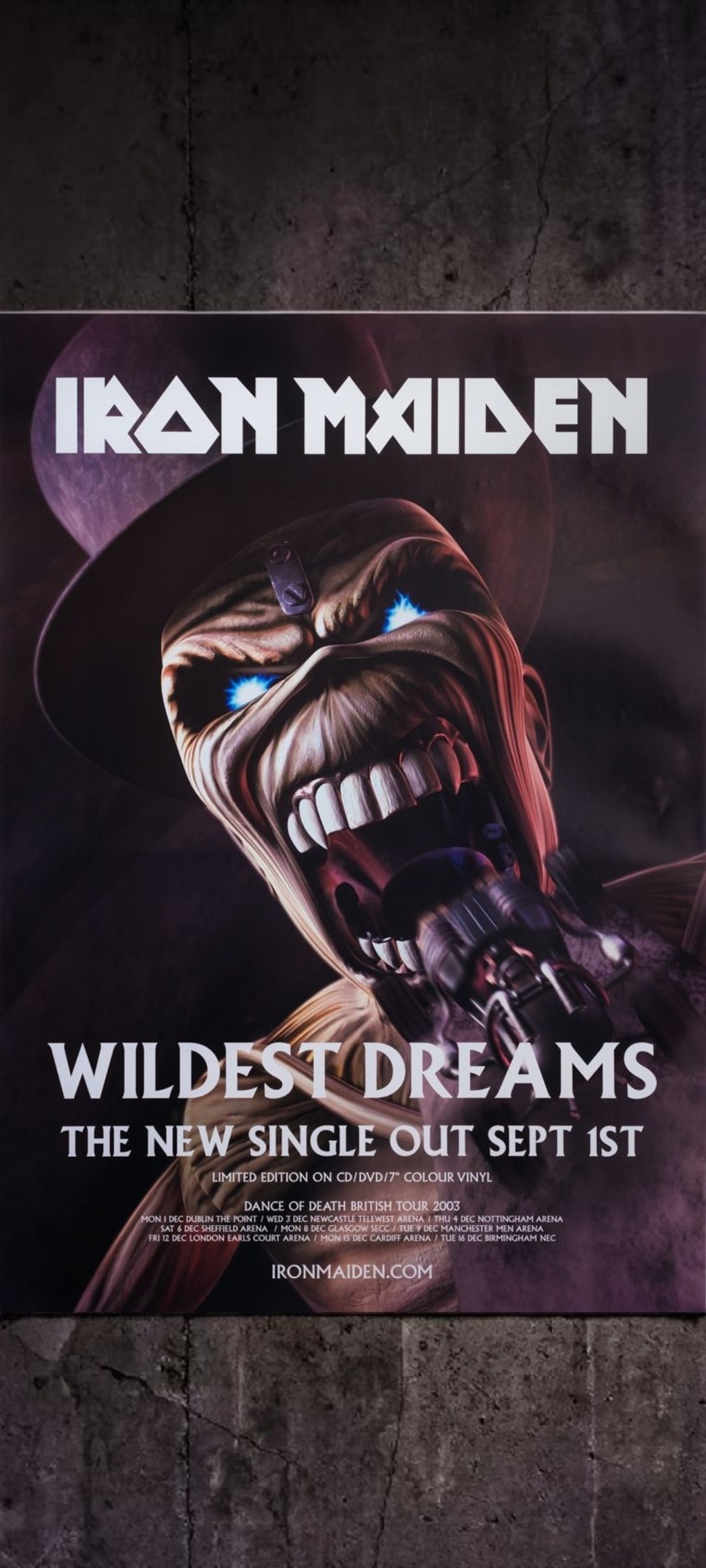 Iron Maiden Original Promotional Poster: This lot is a 28x19.75" original (Iron Maiden) promotional poster for the single release (Wildest Dreams). Item comes with COA guaranteeing the item as original for a lifetime.