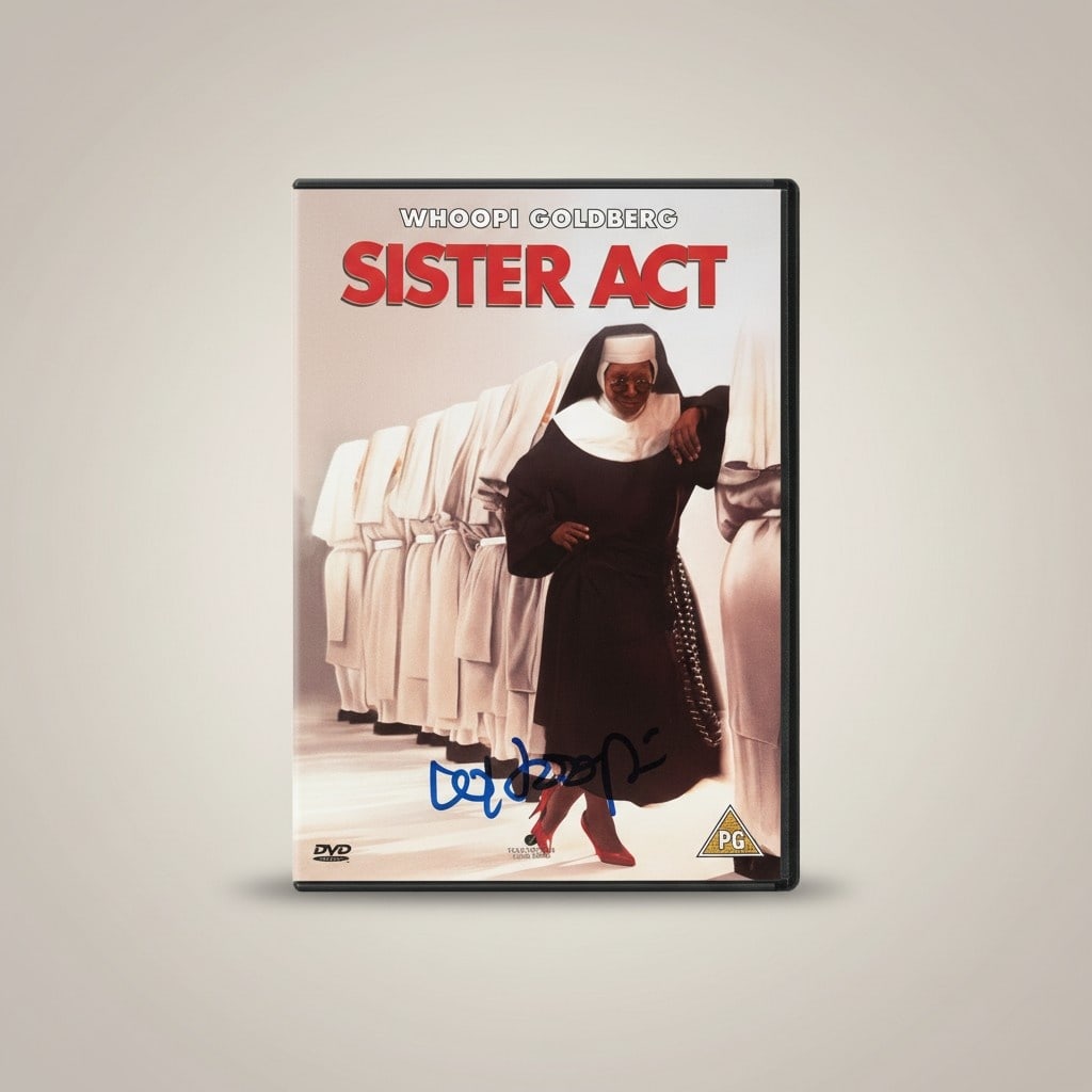 Whoopi Goldberg Signed Sister Act DVD: This lot is a DVD (Sister Act), autographed by Whoopi Goldberg. If you wish to upgrade to a third party authentication with holographic QR code and item scoring, an additional charge of 30 UK Pound