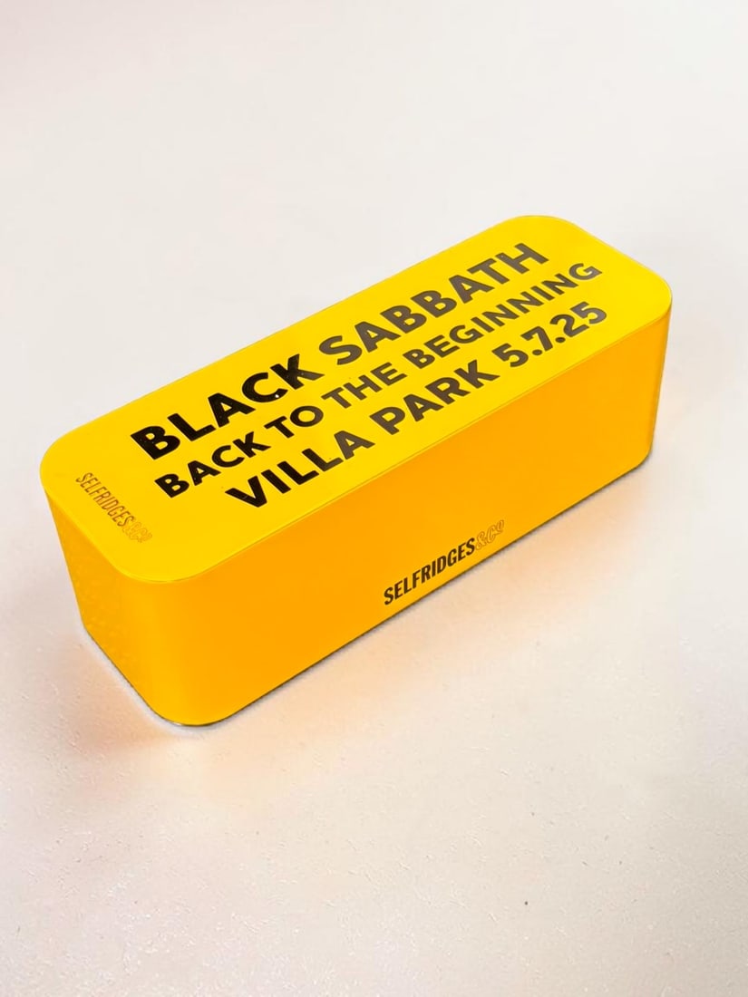 Black Sabbath Back To The Beginning Selfridges Official Wine Tin: This lot is a limited edition wine tin, exclusive to Selfridges, not for sale for general public, issued to commemorate Black Sabbath's last concert in Birmingham on the 5th July 2025. Tin is empty
