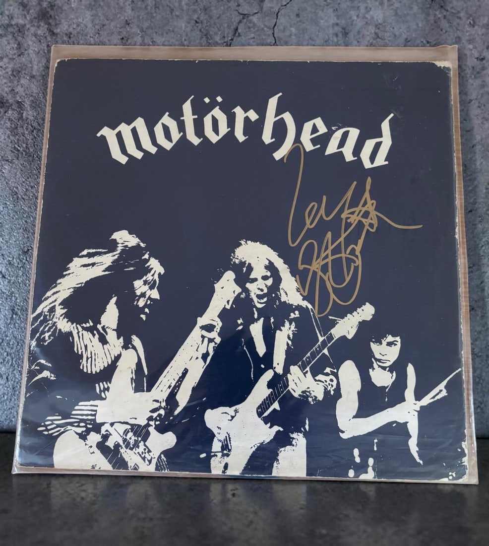 Lemmy Motorhead Self Titled Vinyl LP: This lot is a vinyl LP (Self Titled), autographed by Lemmy of Motorhead. If you wish to upgrade to a third party authentication with holographic QR code and item scoring, an additional charge of 30