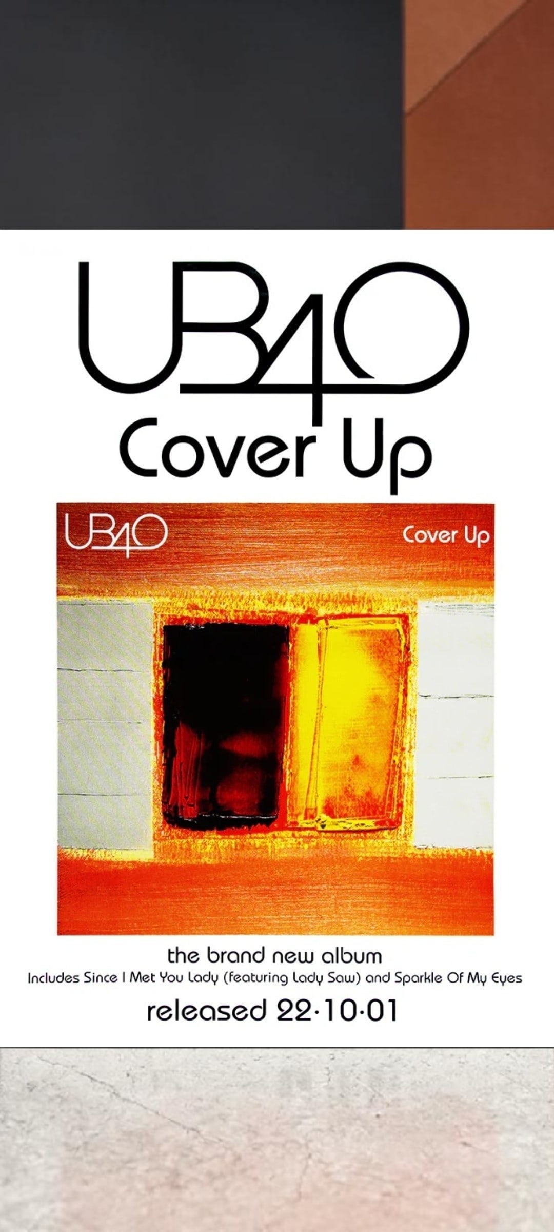 UB40 Original Promotional Poster: This lot is a 60x40" original (UB40) litho-printed promotional poster in ashdel format for the album release (Cover Up). Item comes with COA guaranteeing the item as original for a lifetime.