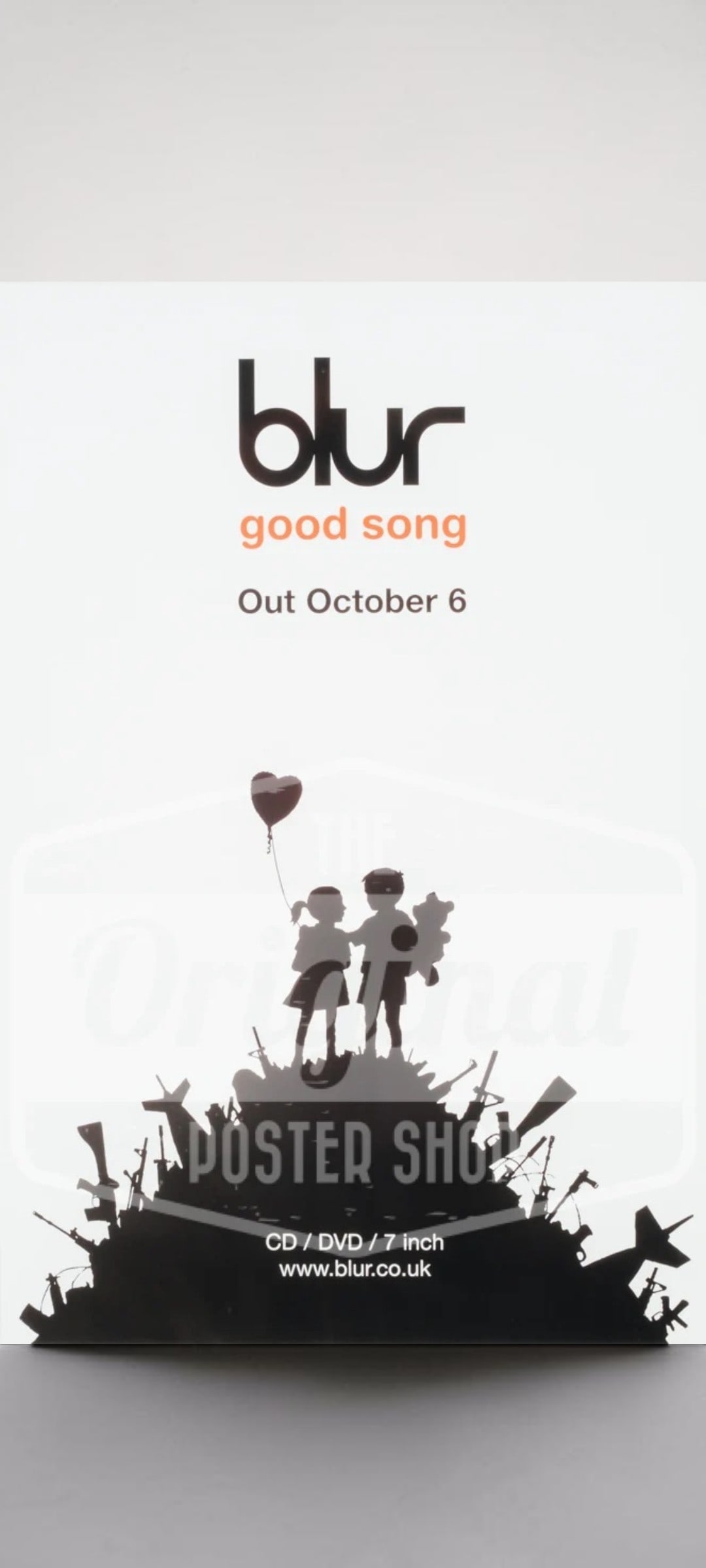 Blur Original Promotional Poster - Rare: This lot is a rare 30x20" original (Blur) promotional poster for the single release (Good Song). Item comes with COA guaranteeing the item as original for a lifetime.