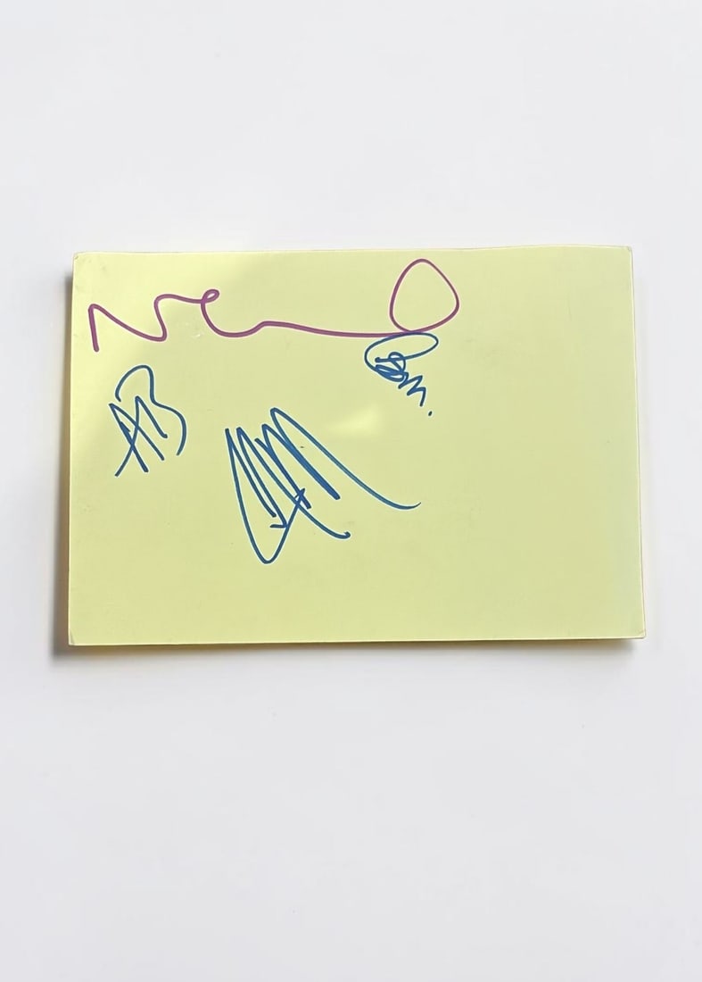 Oasis Signed Card: This lot is a card, autographed by Liam Gallagher, Noel Gallagher, Gem Archer and Andy Bell of Oasis. If you wish to upgrade to a third party authentication with holographic QR code and item scoring,