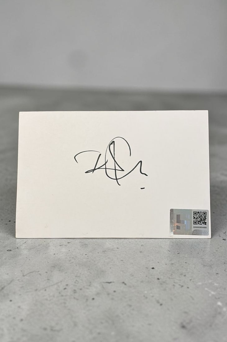 Robert Plant Led Zeppelin Signed Card: This lot is a card, autographed by Robert Plant of Led Zeppelin. If you wish to upgrade to a third party authentication with holographic QR code and item scoring, an additional charge of 30 UK Pound w