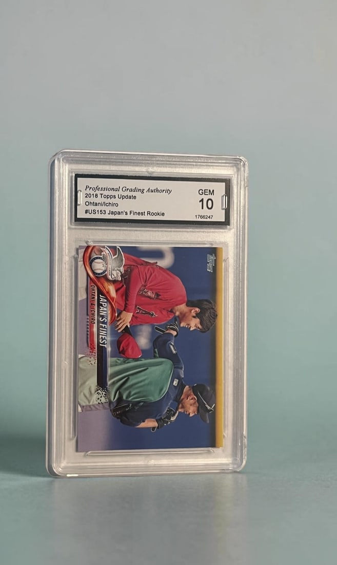 Ohatani Topps Trading Card PGA Authenticated: This lot is a Topps trading Card (2018), featuring Ohatani. Professional Grading Authority 10.