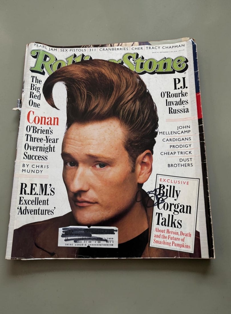Conan O'Brien Signed Magazine: This lot is a Rolling Stones magazine (Sept 1996), autographed on the front cover by Conan O'Brien. If you wish to upgrade to a third party authentication with holographic QR code and item scoring,
