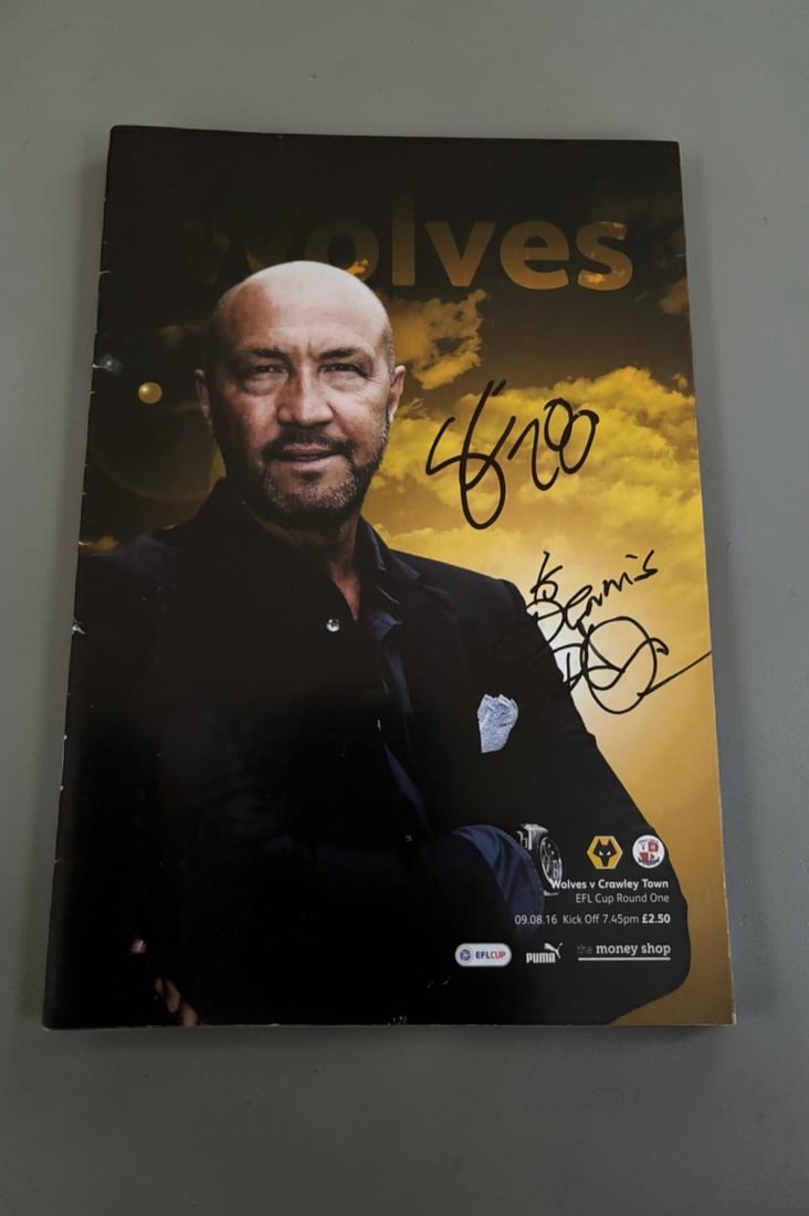 Robert Plant Led Zeppelin And Unknown Player Wolverhampton Wanderers Signed Programme: This lot is a Wolverhampton Wanderers Programme from the 9th August 2016, autographed by an unknown Wolverhampton Wanderers player and Robert Plant of Led Zeppelin who is also a director of the Wolver