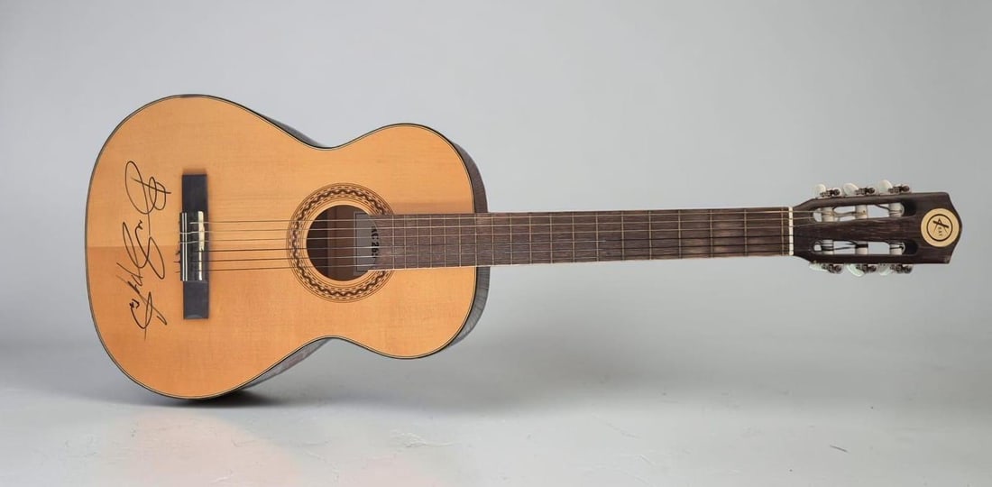 Bruce Springsteen Signed Acoustic Guitar: This lot is an acoustic guitar, autographed by Bruce Springsteen. If you wish to upgrade to a third party authentication with holographic QR code and item scoring, an additional charge of 30 UK Pound 