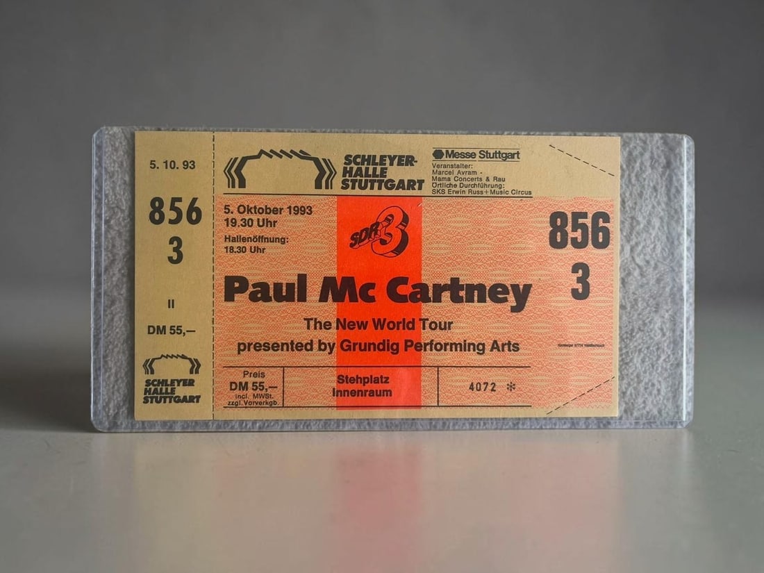 Paul McCartney Unsigned 1993 Unused Stuttgart Germany Ticket: This lot is an unsigned and unused 1993 Stuttgart Germany ticket.