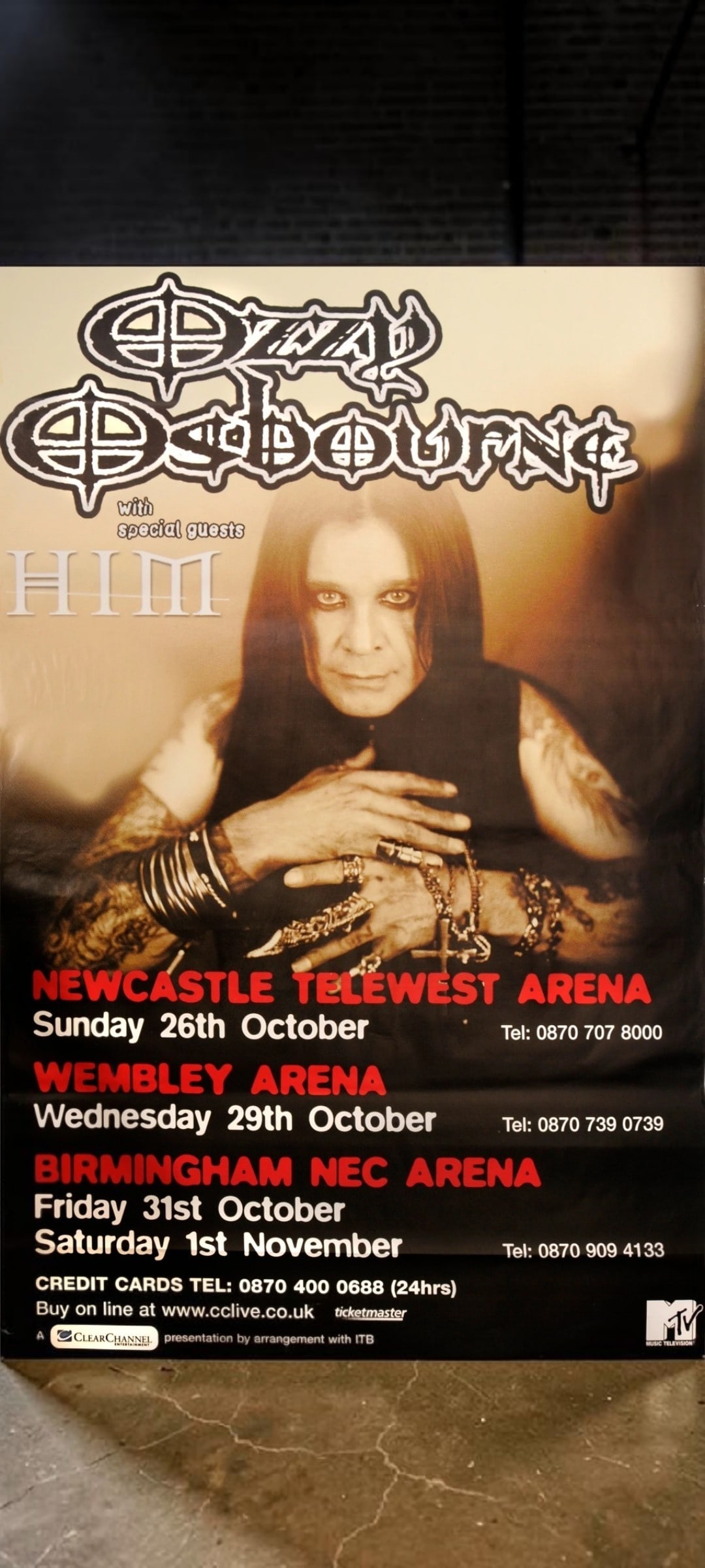 Ozzy Osbourne Original Promotional Tour Poster: This lot is a 60x40" original (Ozzy Osbourne) promotional tour poster in ashdel format. This promotional poster promotes Ozzy Osbourne's Uk Tour in 2003, to Newcastle, Birmingham and London. Item come