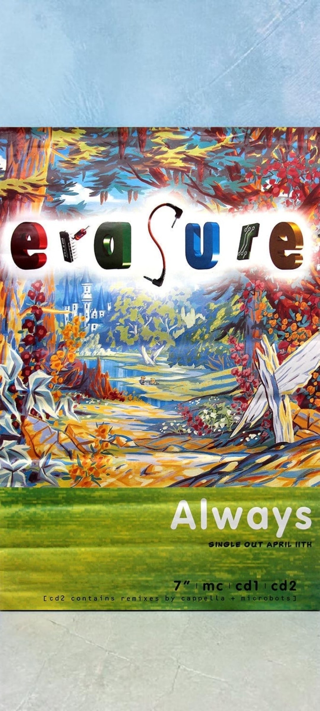 Erasure Original Promotional Poster: This lot is a 60x40" original (Erasure) incredibly rare promotional poster in ashdel format for the single release (Always). Item comes with COA guaranteeing the item as original for a lifetime.