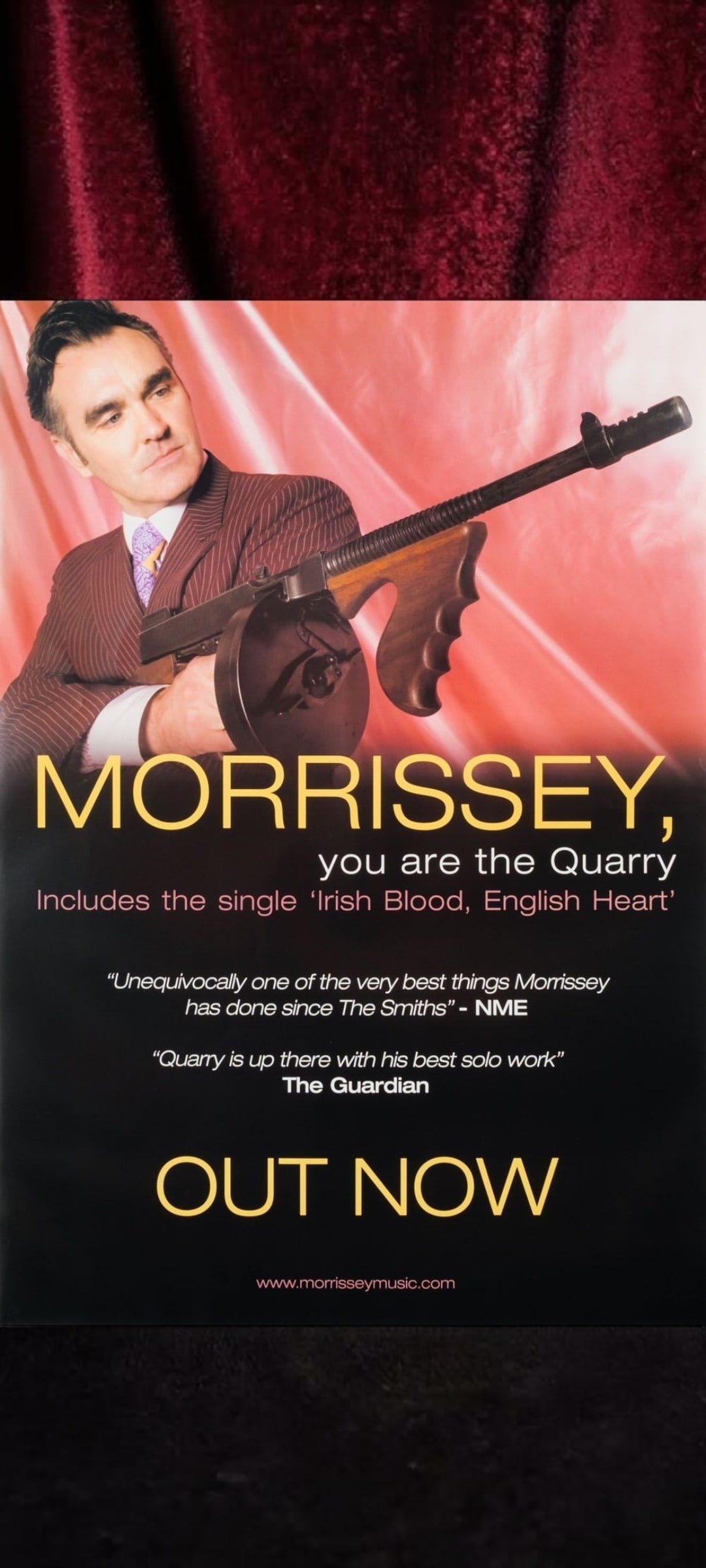 Morrissey Original Promotional Poster: This lot is a 30x20" original (Morrissey) promotional poster for the album release (You Are The Quarry). Item comes with COA guaranteeing the item as original for a lifetime.