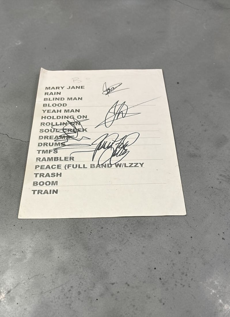 Black Stone Cherry Signed Set List: This lot is a set list, autographed by Chris Robertson, Ben Wells, Steve Jewell and John Fred of Black Stone Cherry. If you wish to upgrade to a third party authentication with holographic QR code and