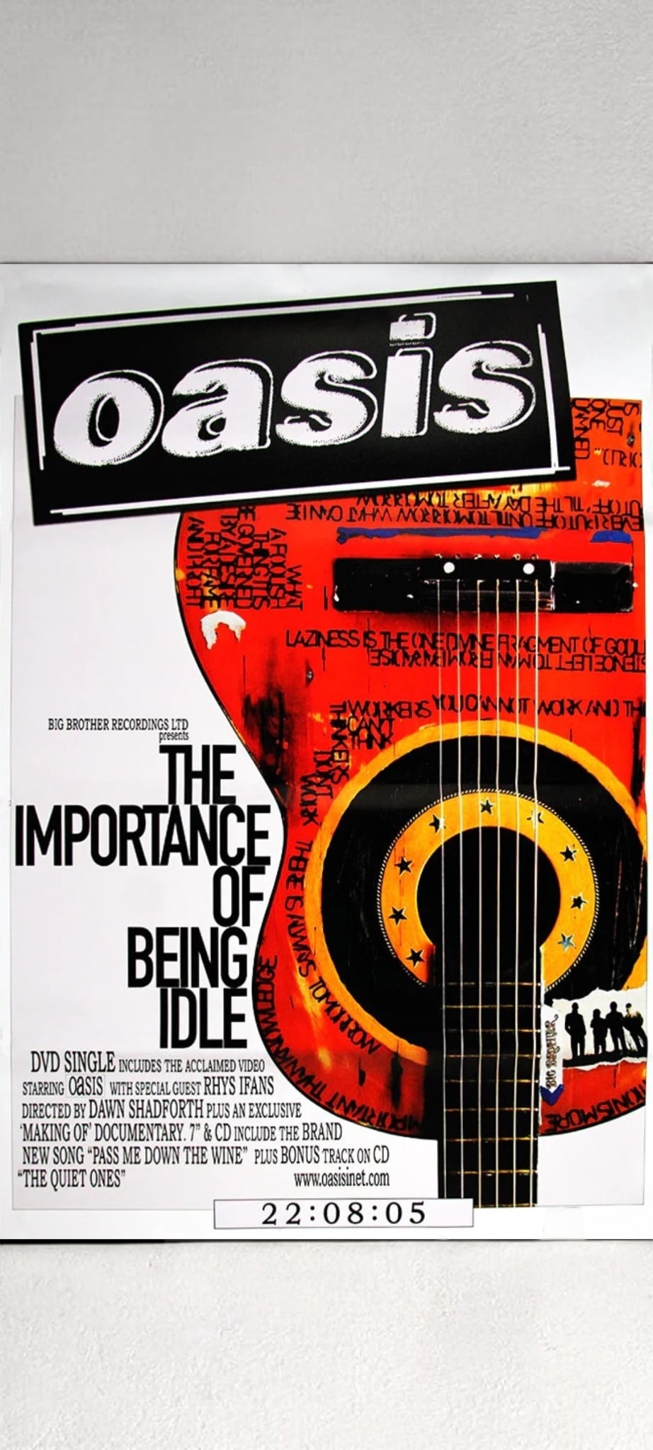 Oasis Original Promotional Poster: This lot is an A Grade 30x20" original (Oasis) litho-printed promotional poster for the single release (The Importance Of Being Idle). Item comes with COA guaranteeing the item as original for a lifet