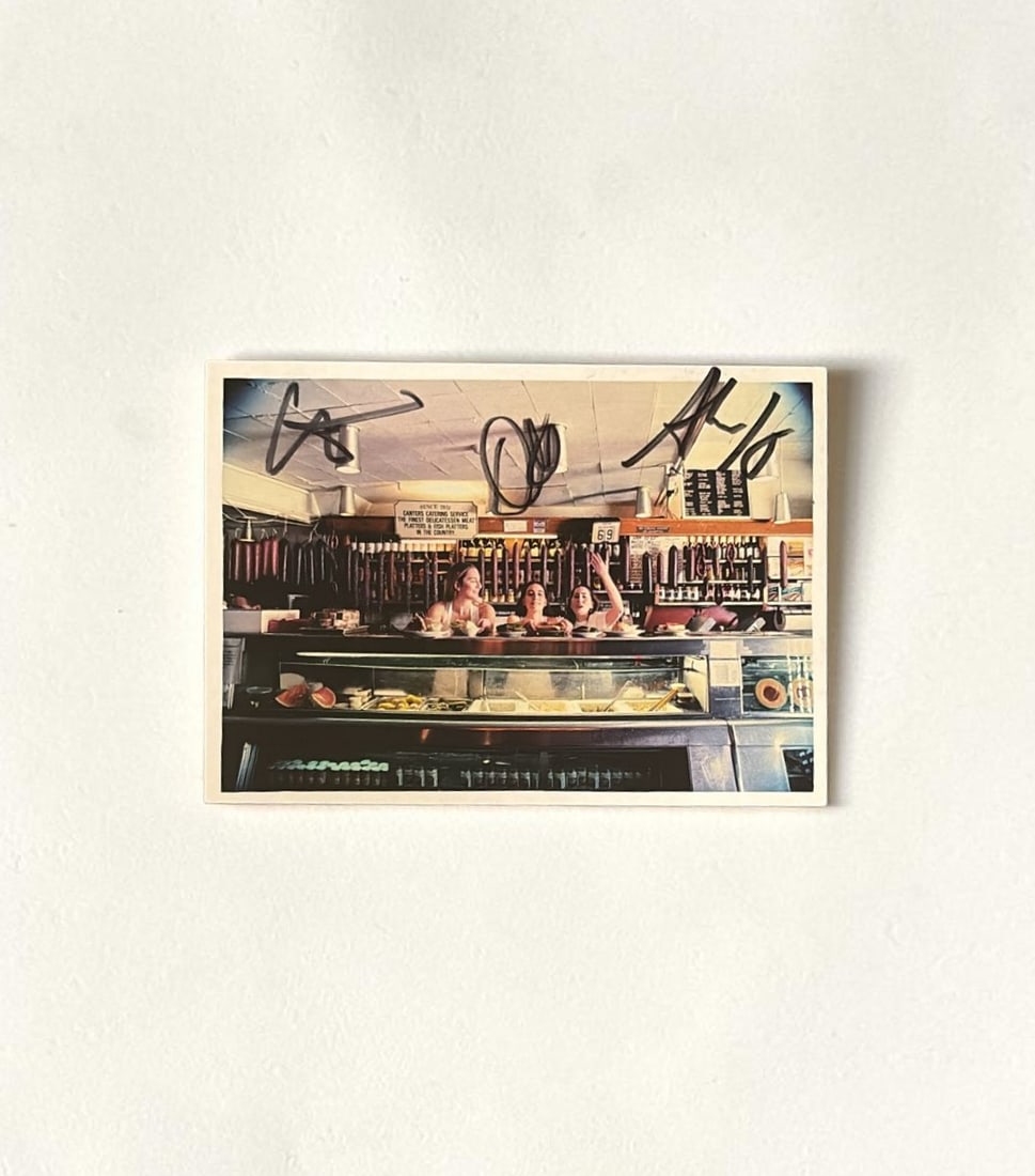 Haim Fully Signed Promotional Postcard: This lot is a postcard, fully Signed by Haim. If you wish to upgrade to a third party authentication with holographic QR code and item scoring, an additional charge of 30 UK Pound would be