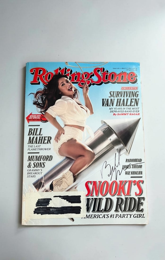 Bill Maher Signed Rolling Stones Magazine: This lot is a Rolling Stones Magazine (March 17th 2011), autographed on the front of the magazine by Bill Maher. If you wish to upgrade to a third party authentication with holographic QR code and ite