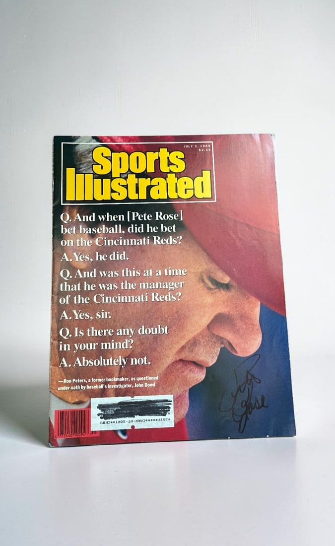 Pete Rose Signed Sports Illustrated Magazine: This lot is a magazine, Sports Illustrated (July 3rd 1989), autographed on the front of the magazine by Pete Rose. If you wish to upgrade to a third party authentication with holographic QR code and