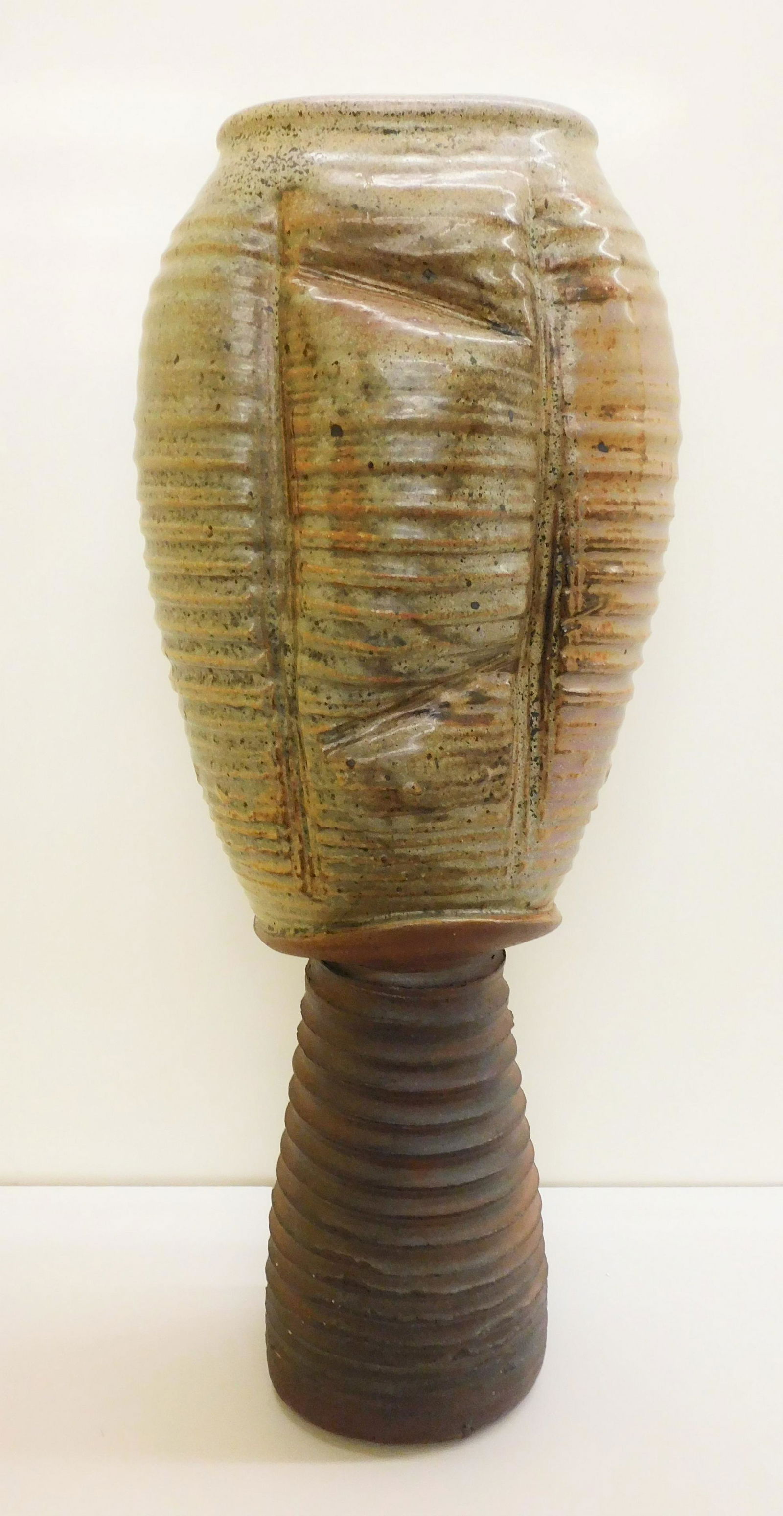 Large Don Reitz Studio Pottery Vase: Large Don Reitz Studio Pottery Vase. Height is 23 inches by 8.5 inches wide and 6.5 inches deep.