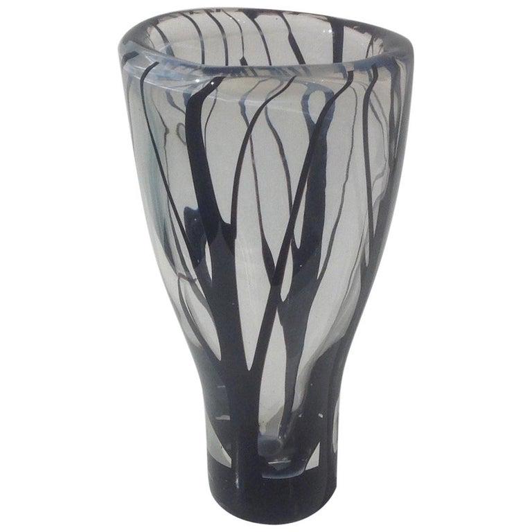 Vicke Lindstrand Kosta Trees Vase LU 2005 Acid Stamp: Vicke Lindstrand Kosta Trees Vase LU 2005 with acid stamp and etched signature. Height 12.5 inches by 6.5 inches wide and deep.