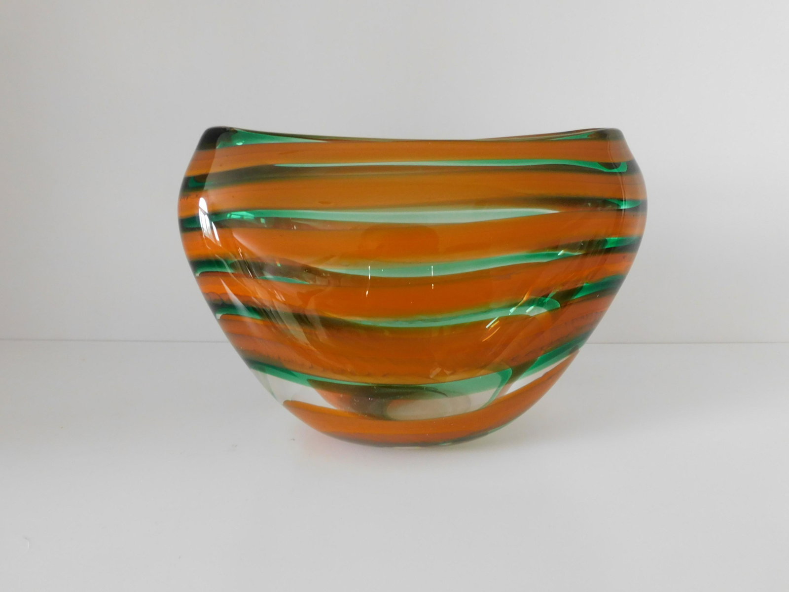 Vibrant Signed Leerdam Unica Vase: Floris Meydam Signed Leerdam Vase; Dimensions: Height 5.25, width 7.5 inches, depth 3.25 inches