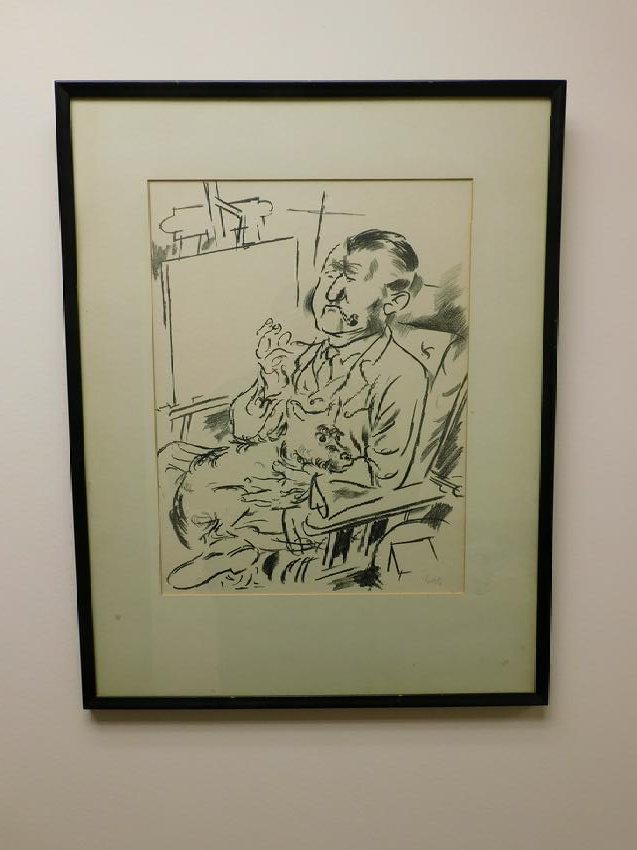 George Grosz (1899-1959) Self Portrait with dog in: Art Deco pencil signed Lithograph by George Grosz (New York, Massachusetts, Germany 1893-1959) Framed height 23.5 inches by 18.25 inches wide.