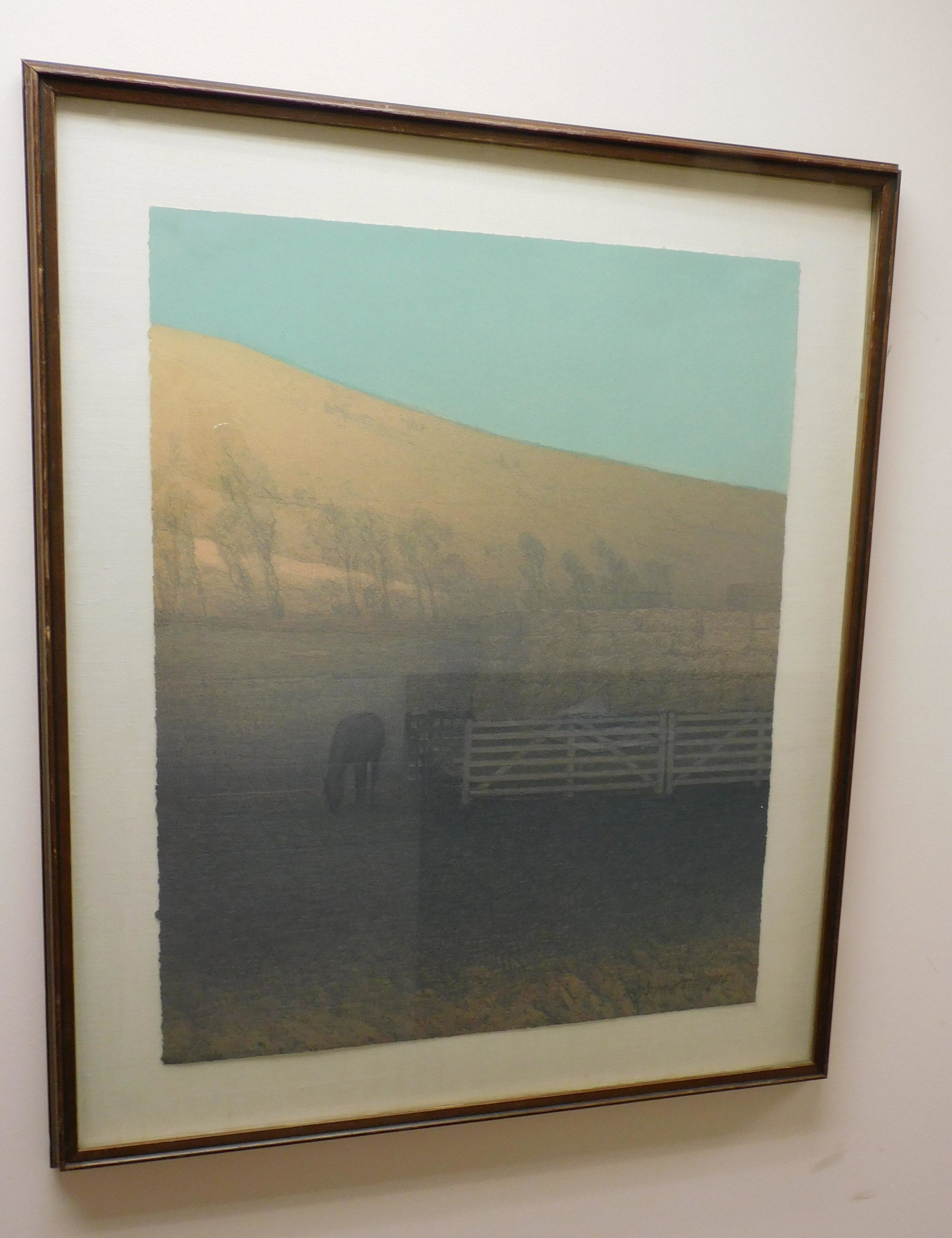 Russell Chatham Suce Creek Horse in Pasture Lithograph: Russell Chatham Suce Creek Horse in Pasture number 119 of 275 from 1986. Measurements are 34 by 28.5 by 1.5 inches