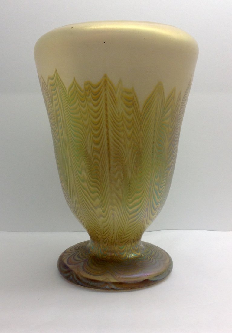 Large Loetz Art Glass Vase Circa 1910: Large Loetz vase circa 1910. Height is 11 inches by 7.25 inches wide. In excellent original condition with no chips, cracks, or repairs.