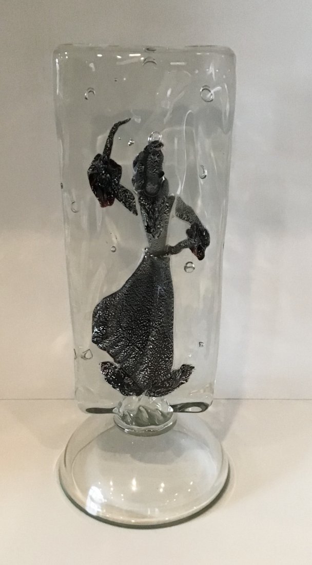 Large Alfredo Barbini Dancer Sculpture Murano 1950s: Great 2 sided murano abstract sculpture by Alfredo Barbini. Sophisticated and complicated encased dancer. Height is 15.25 inches by 6.5 inches wide. Excellent original condition with no chips, cracks,