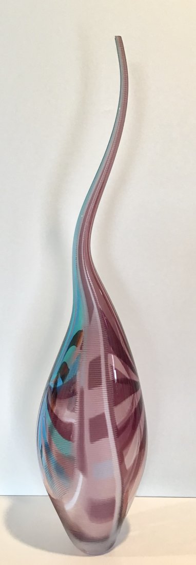 Afro Celotto Monumental Murano Battuto Vase: Complex Murano Battuto vase by glass master Afro Celotto. Artist sgned and Dated 2004.as pictured. Height is a massive 34.5 inches. Width is 8 inches. Depth of 4.5 inches. In excellent original condit