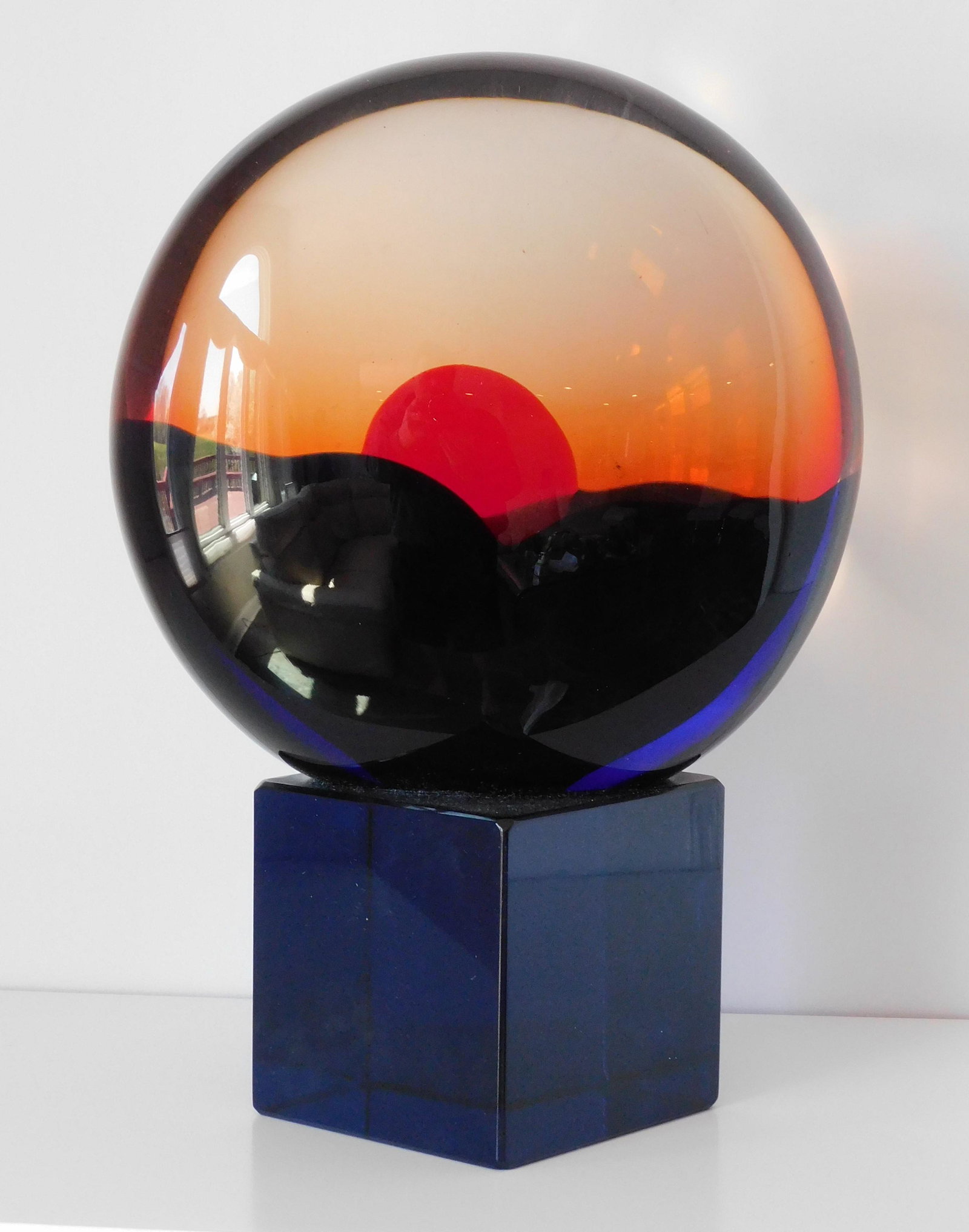 Roberto Commozzo Murano Sunset Sculpture. Artist: Roberto Commozzo Murano Sunset Sculpture. Artist signed.