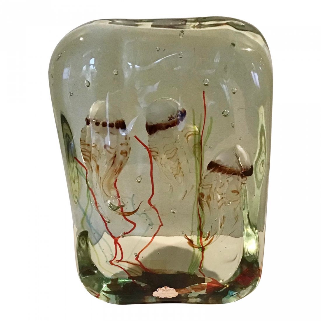 Large Signed Alfredo Barbini Triple Jellyfish sculpture: Large Signed Alfredo Barbini Triple Jellyfish sculpture in Heavy Murano Glass retains Barbini label