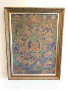 Framed Tibetan Thankgka on Canvas: Framed Tibetan Thankgka on Canvas