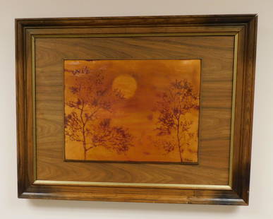 C Haney Enamel on Copper framed in hand made frame: C Haney Enamel on Copper framed in hand made frame