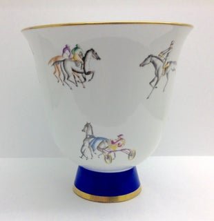 Gio Ponti Richard Ginori Porcelain vase with jockeys: Gio Ponti Richard Ginori Porcelain vase with jockeys