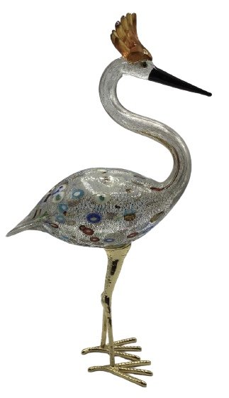 Luigi Mellara Murrine Glass Bird Sculpture with brass: Luigi Mellara Murrine Glass Bird Sculpture with brass feet signed by the artist